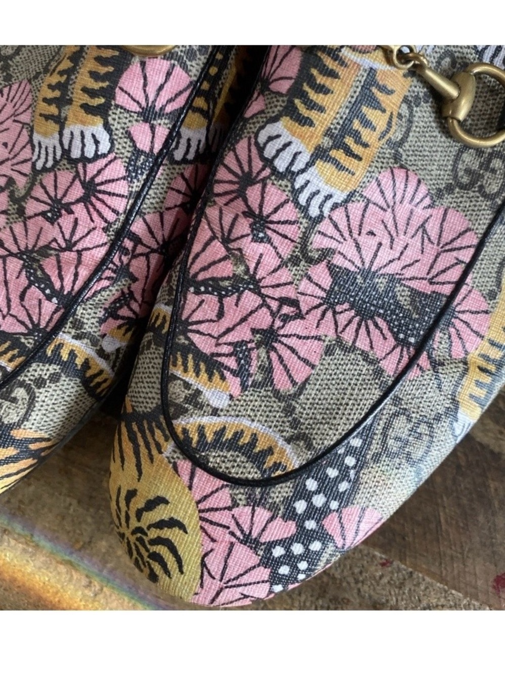 Gucci Tiger & Floral Horsebit Mules - Pink and Yellow - Picture 7 of 11